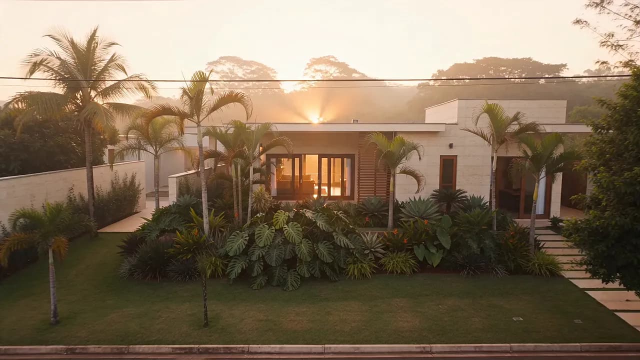 Cena de abertura do filme Enquanto você vive: uma casa ao entardecer